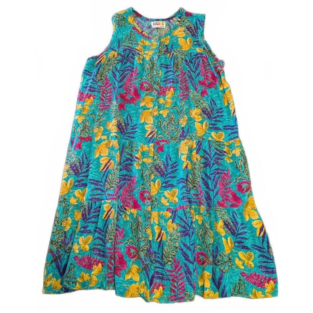 Colors by Appel Vibrant Tropical Floral Sleeveless Button Down Midi Flowy Dress